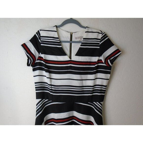 db Womens Dress Black White Red Horizontal Stripe Sz 12 Stunning - Picture 3 of 7